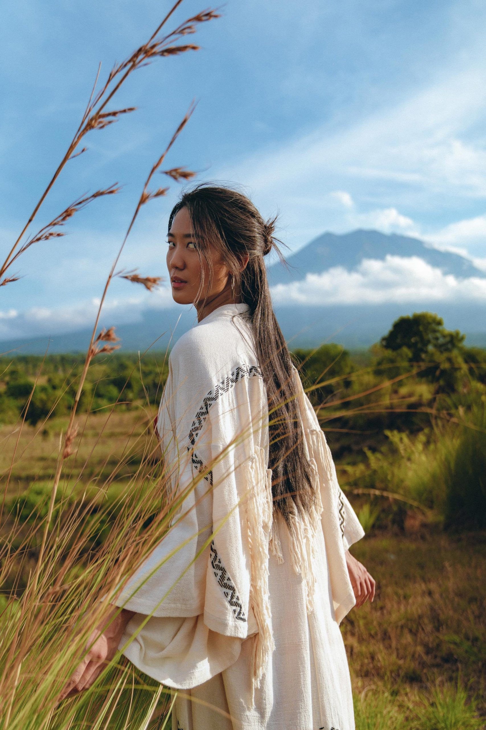 Off White Organic Ceremonial Robe Bohemian Tribal Cover