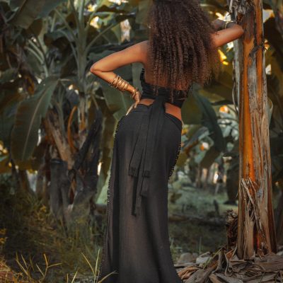 Black Boho Tribal Skirt Embroidered Ceremonial Bohemian Goddess