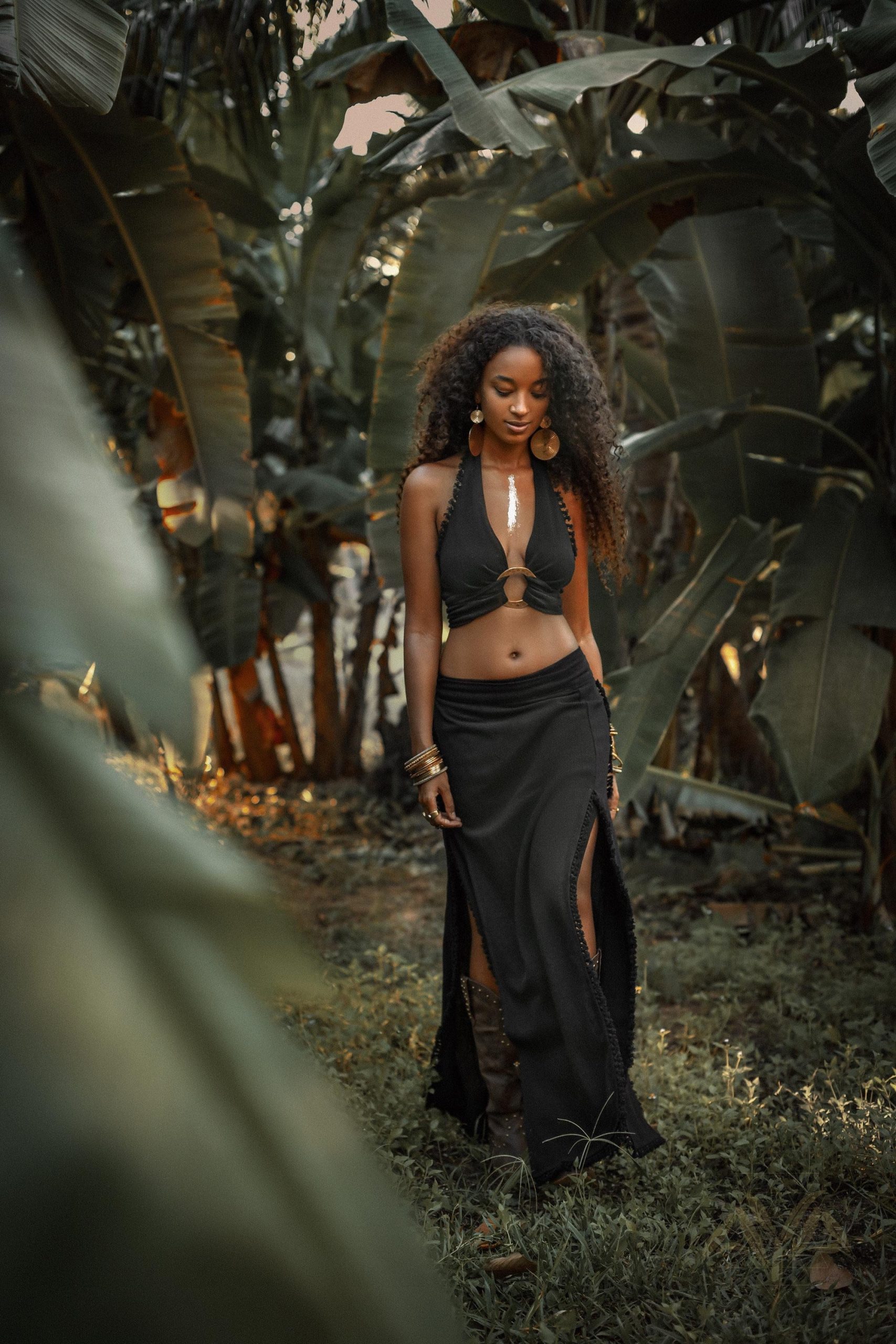 Black Boho Tribal Skirt Embroidered Ceremonial Bohemian Goddess