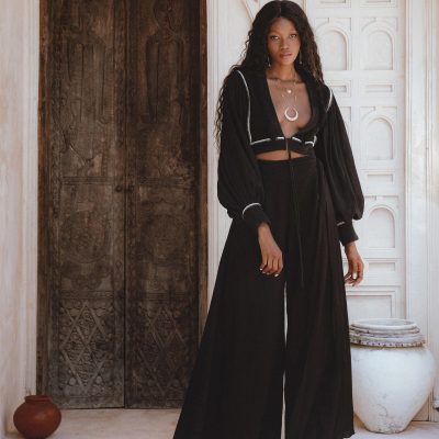 Black Linen Adjustable Pants Organic Wide Leg Open